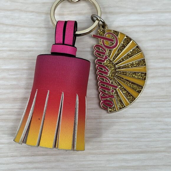 Victoria’s Secret Paradise Neon Pink Yellow Tassel Keychain Purse Charm Clip Tag - Picture 4 of 6